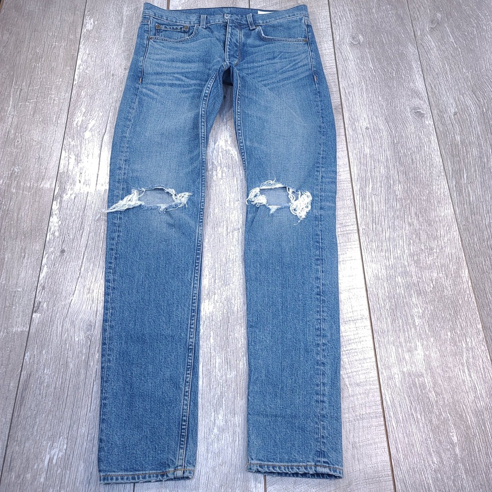 Rag & Bone Fit 1 Jeans Mens 31 Blue Nick Wash Extra Slim Distressed Ripped Knee